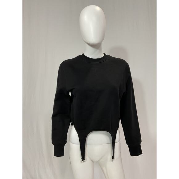 Dion Lee Garter Detail Black Crewneck Sweatshirt Size 2 - Picture 2 of 5